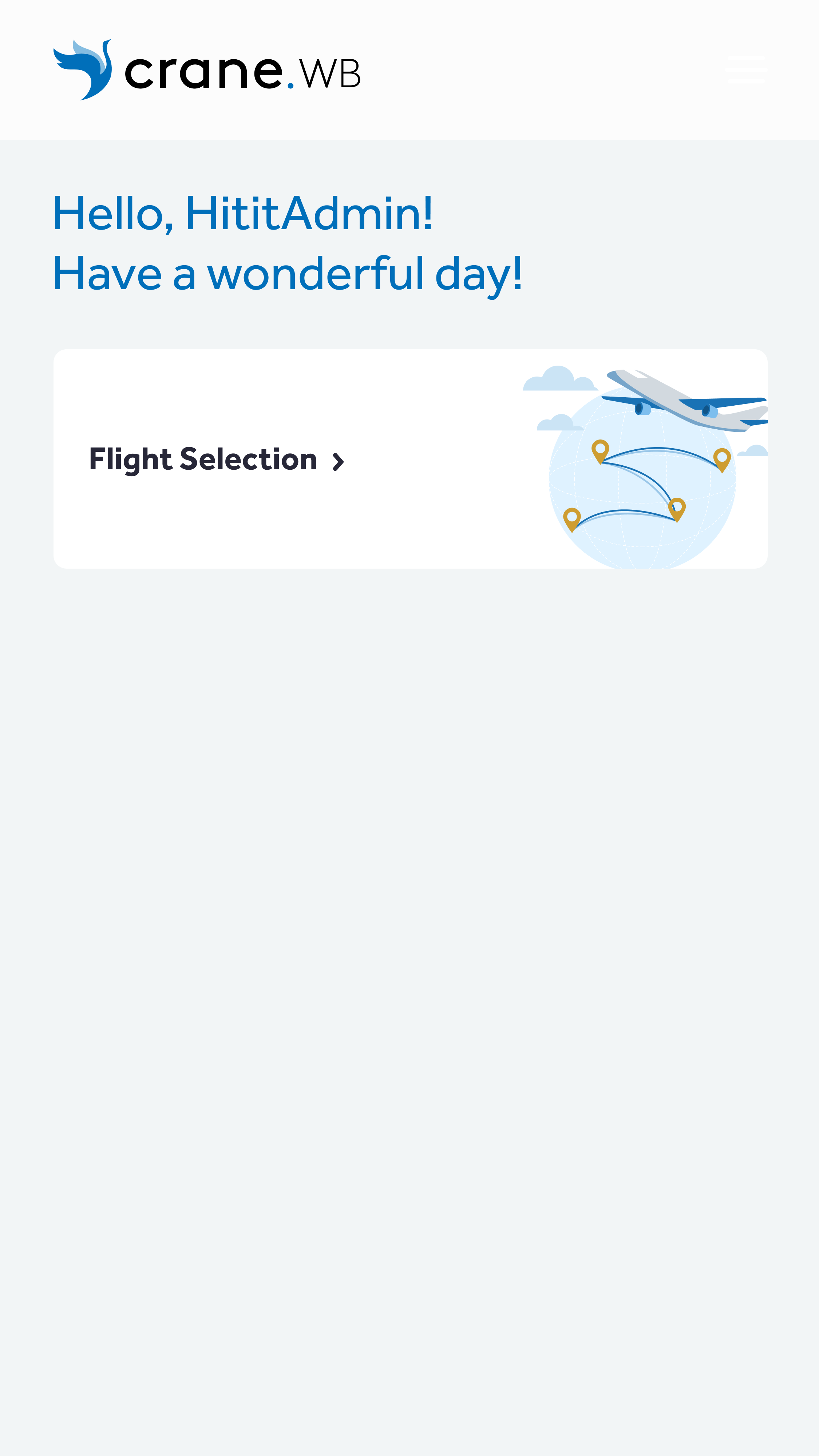 Crane WB, light — home with flight selection